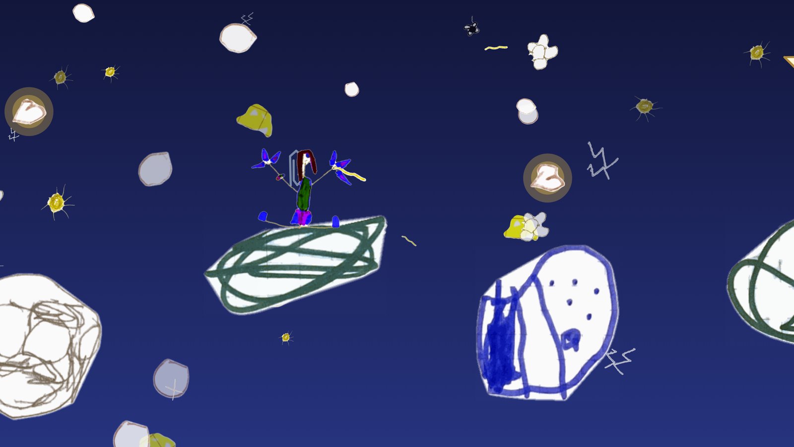 Postavička skáče po planetách